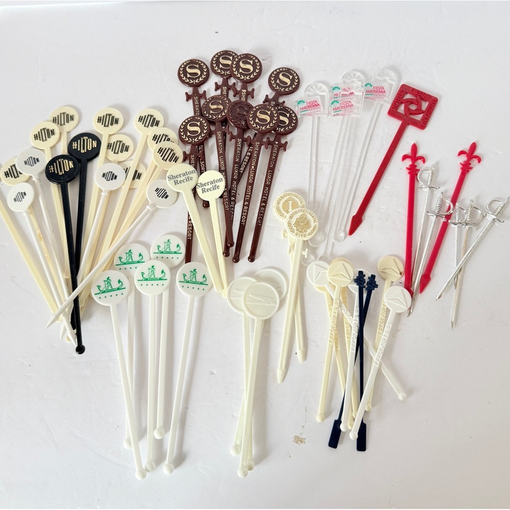 Vintage Hotel & Airline Swizzle Stick Collection – 58pc Memorabilia Barware